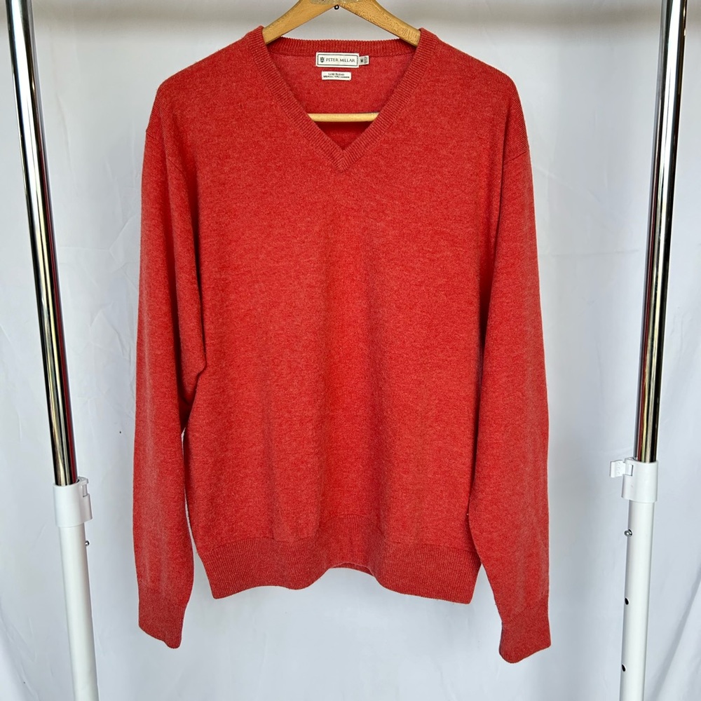 Beautiful Peter Millar Pumpkin Wool & Cashmere Luxe Blend V-Neck Sweater Size M